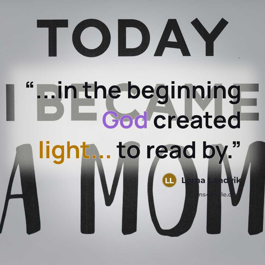 “...in the beginning God created light... to read by.” quote by Lorna Landvik