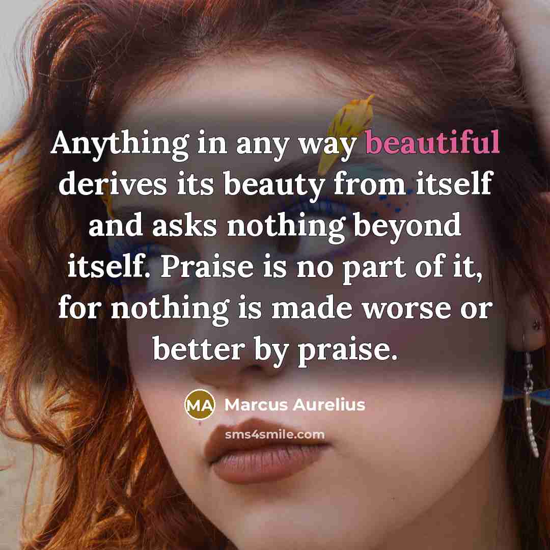 “Anything in any way beautiful derives its beauty from itself…” quote by Marcus Aurelius