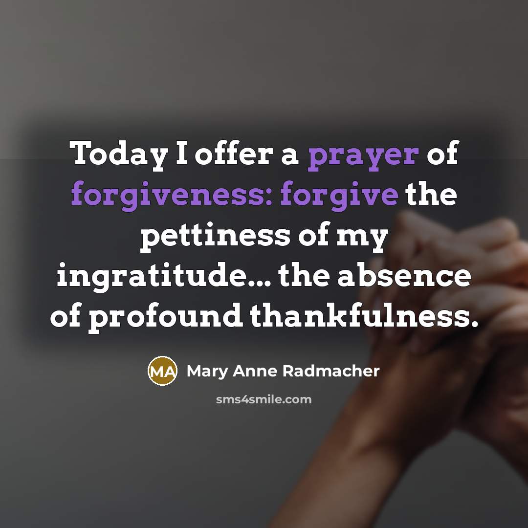 “Today I offer a prayer of forgiveness: forgive the pettiness…” quote by Mary Anne Radmacher