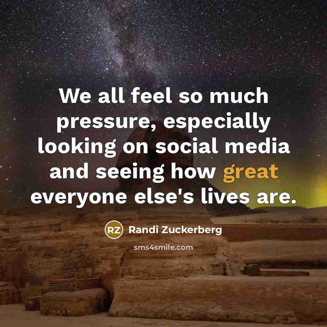 “We all feel so much pressure, especially looking on social media and seeing how great everyone else's lives are.” quote by Randi Zuckerberg
