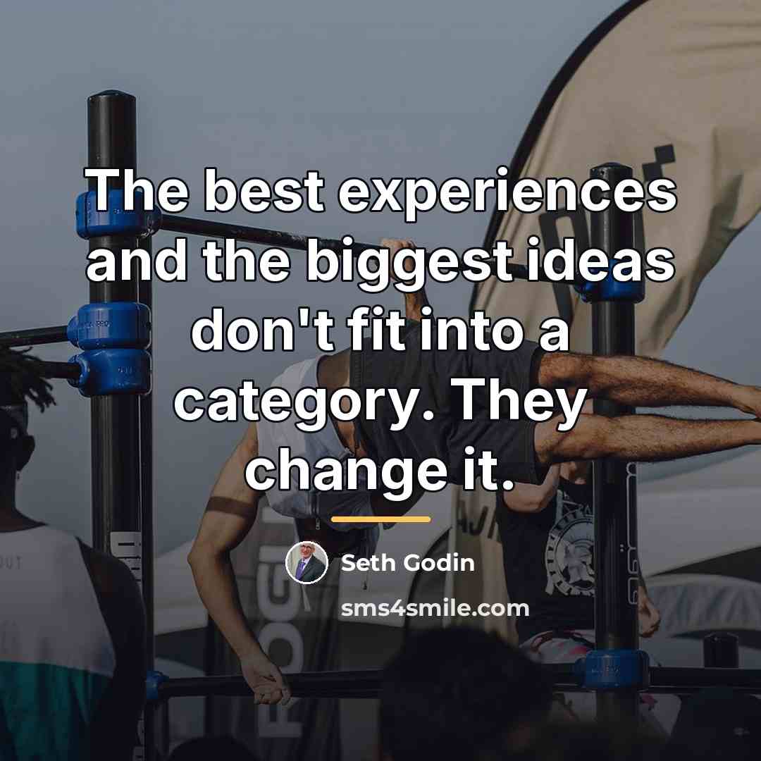 “The best experiences and the biggest ideas don't fit into…” quote by Seth Godin