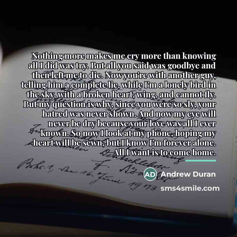 “Nothing more makes me cry more than knowing all I…” quote by Andrew Duran