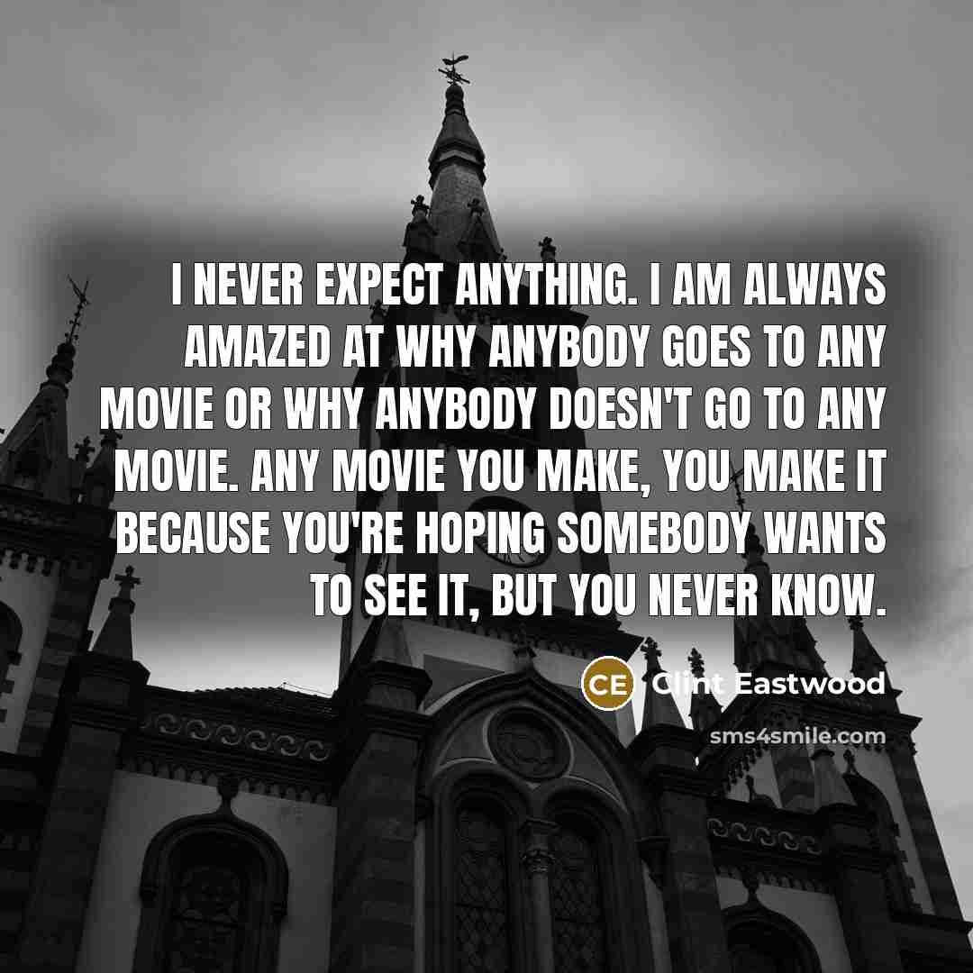 “I never expect anything. I am always amazed at why…” quote by Clint Eastwood