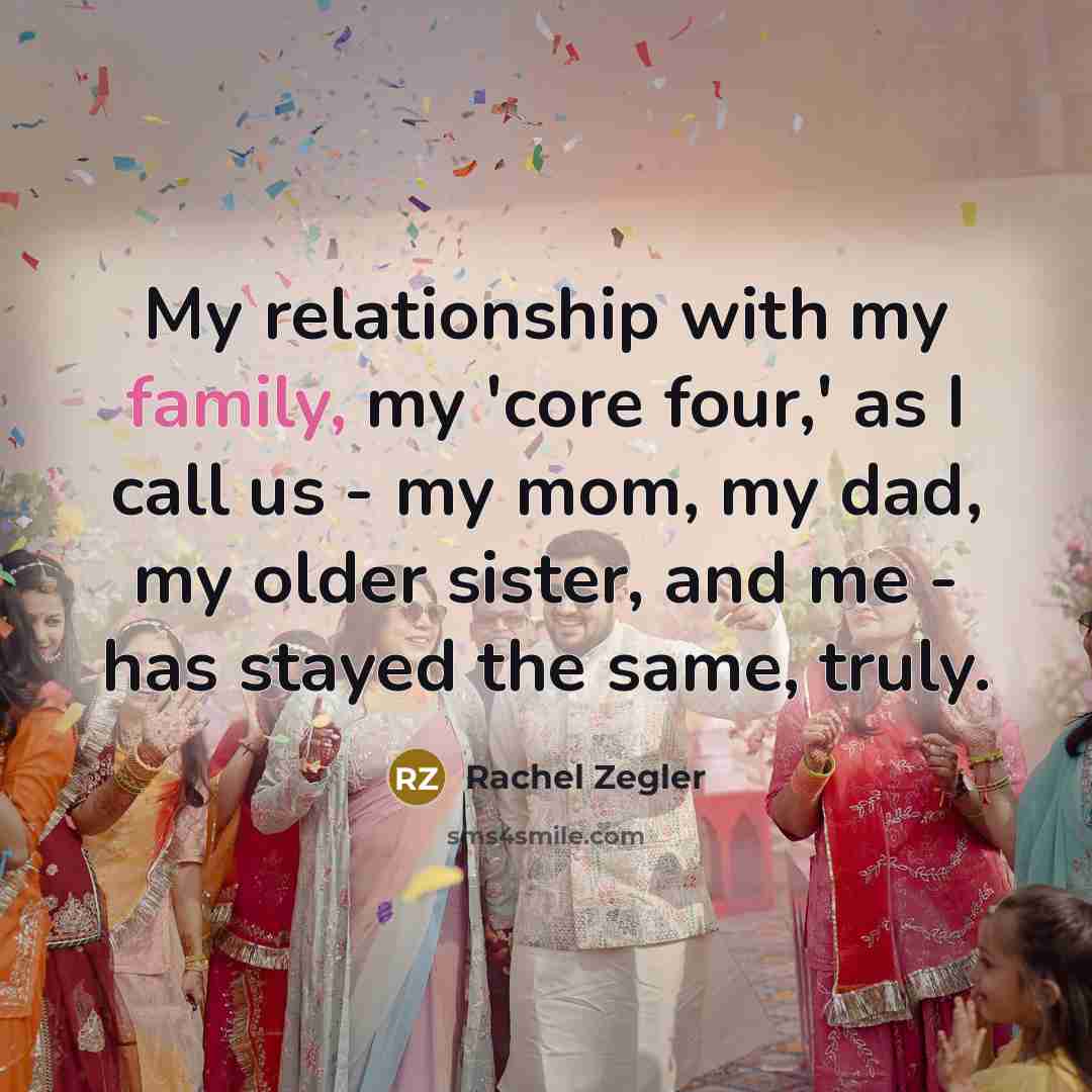 “My relationship with my family, my 'core four,' as I…” quote by Rachel Zegler