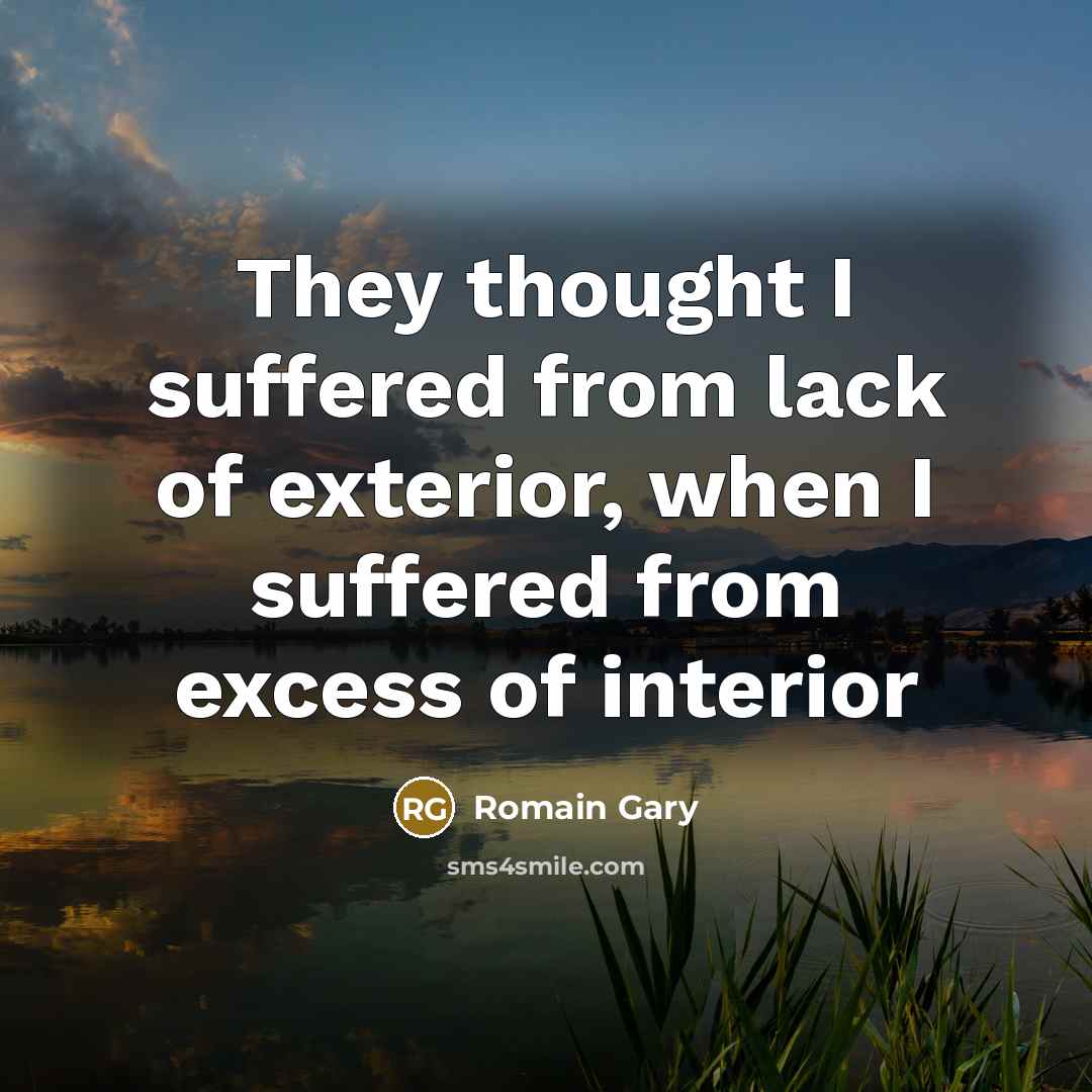 “They thought I suffered from lack of exterior, when I…” quote by Romain Gary
