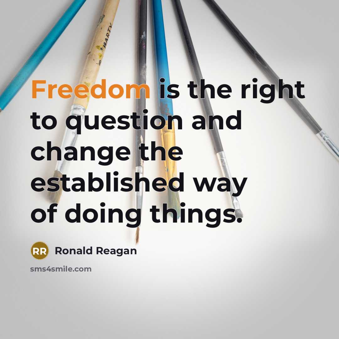 “Freedom is the right to question and change the established…” quote by Ronald Reagan