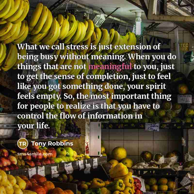 “What we call stress is just extension of being busy…” quote by Tony Robbins