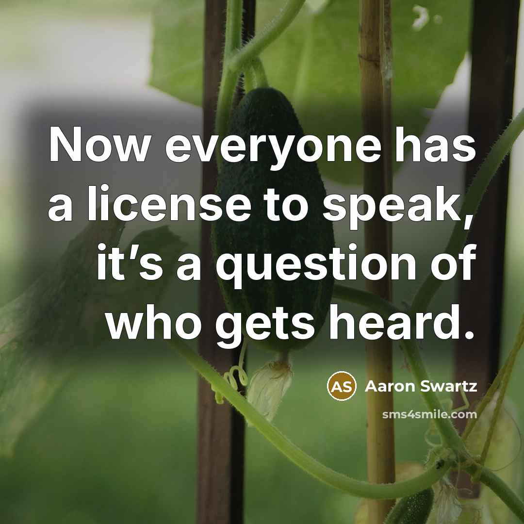 “Now everyone has a license to speak, it’s a question…” quote by Aaron Swartz