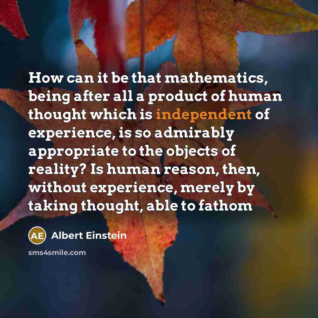 “How can it be that mathematics, being after all a product of human thought which is independent of experience, is so admirably appropriate to the objects of reality? Is human reason, then, without experience, merely by taking thought, able to fathom” quote by Albert Einstein
