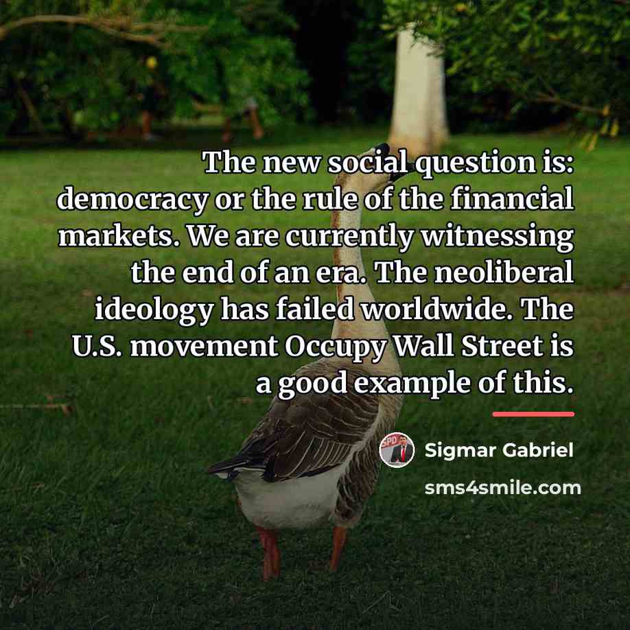“The new social question is: democracy or the rule of…” quote by Sigmar Gabriel