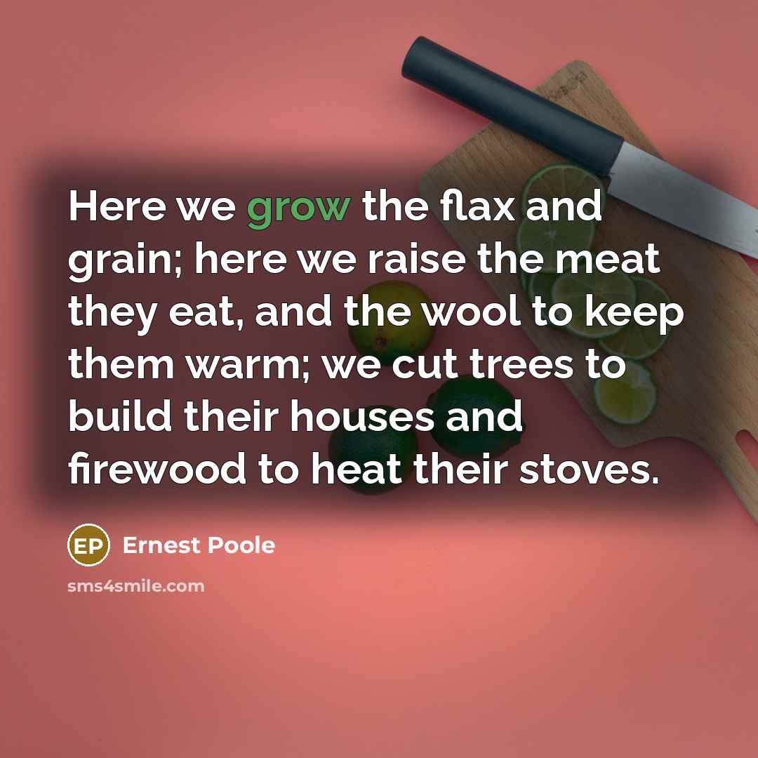 “Here we grow the flax and grain; here we raise…” quote by Ernest Poole