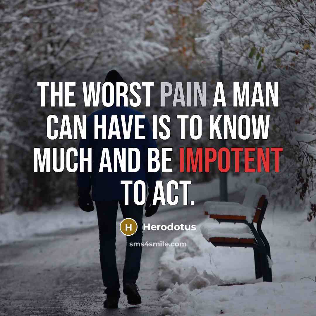 “The worst pain a man can have is to know much and be impotent to act.” quote by Herodotus