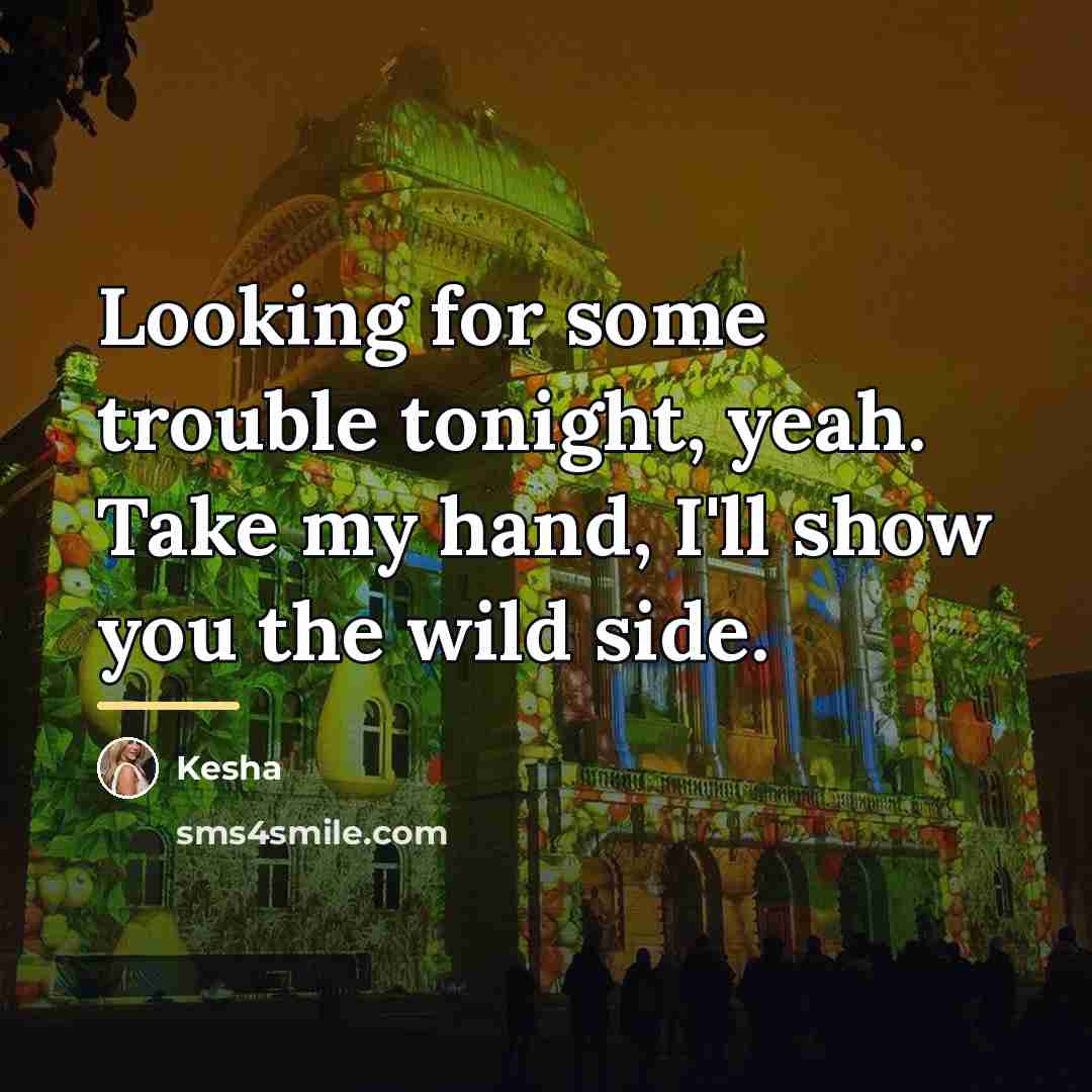 “Looking for some trouble tonight, yeah. Take my hand, I'll…” quote by Kesha
