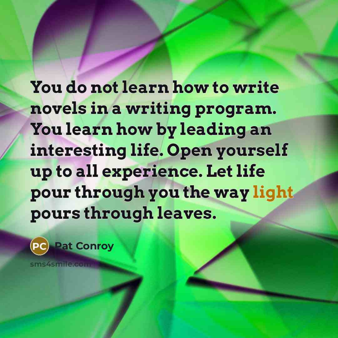 “You do not learn how to write novels in a…” quote by Pat Conroy