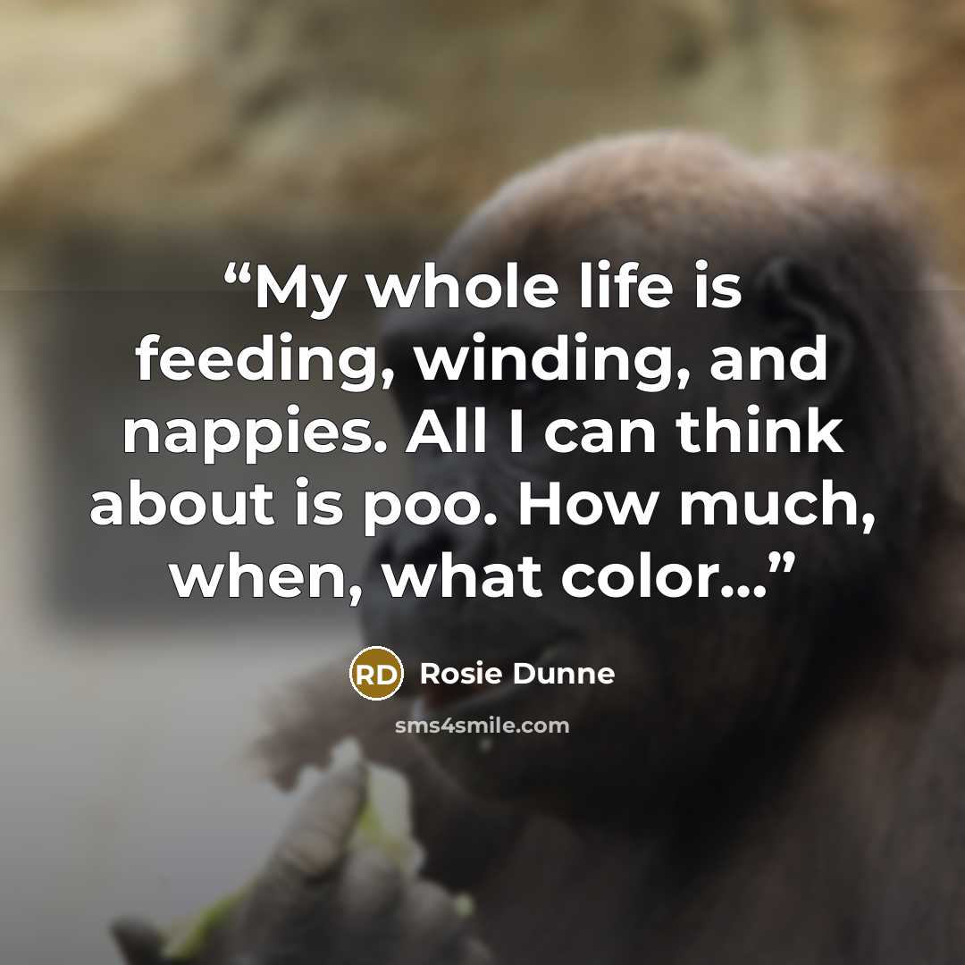 “My whole life is feeding, winding, and nappies. All I can think about is poo. How much, when, what color…” quote by Rosie Dunne
