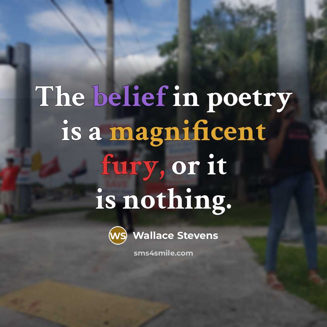 “The belief in poetry is a magnificent fury, or it…” quote by Wallace Stevens