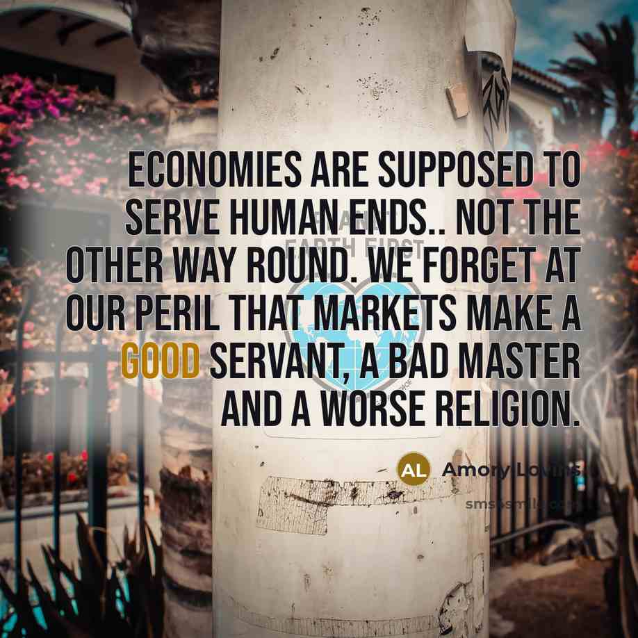 “Economies are supposed to serve human ends.. not the other…” quote by Amory Lovins