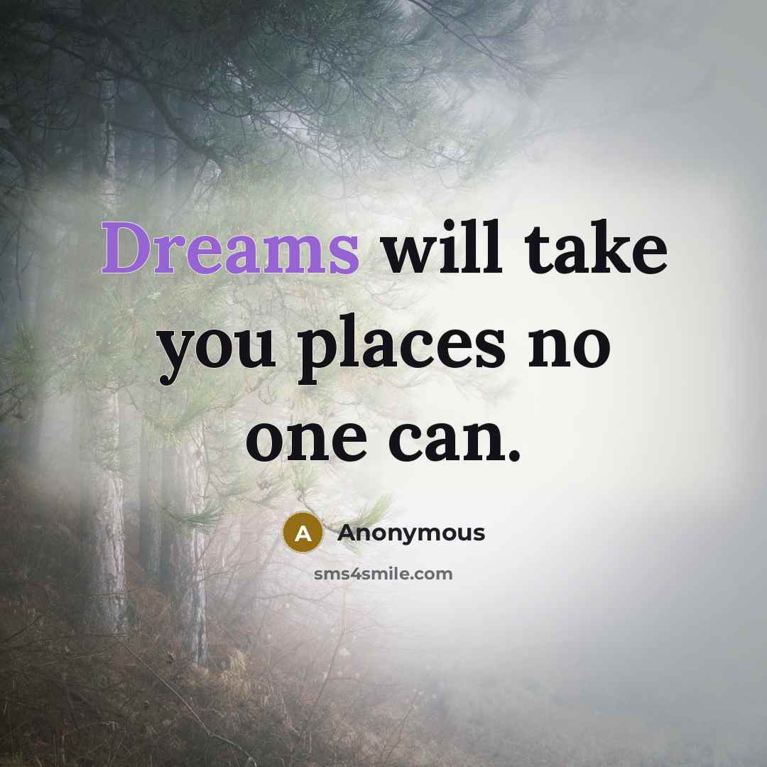 “Dreams will take you places no one can.…” quote by Anonymous