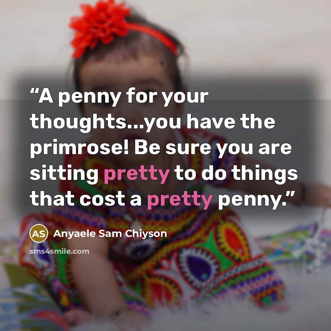 “A penny for your thoughts...you have the primrose! Be sure you are sitting pretty to do things that cost a pretty penny.” quote by Anyaele Sam Chiyson