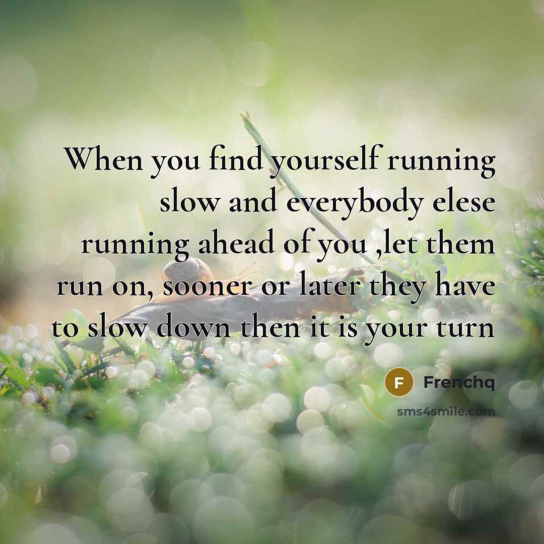 “When you find yourself running slow and everybody elese running ahead of you ,let them run on, sooner or later they have to slow down then it is your turn” quote by Frenchq