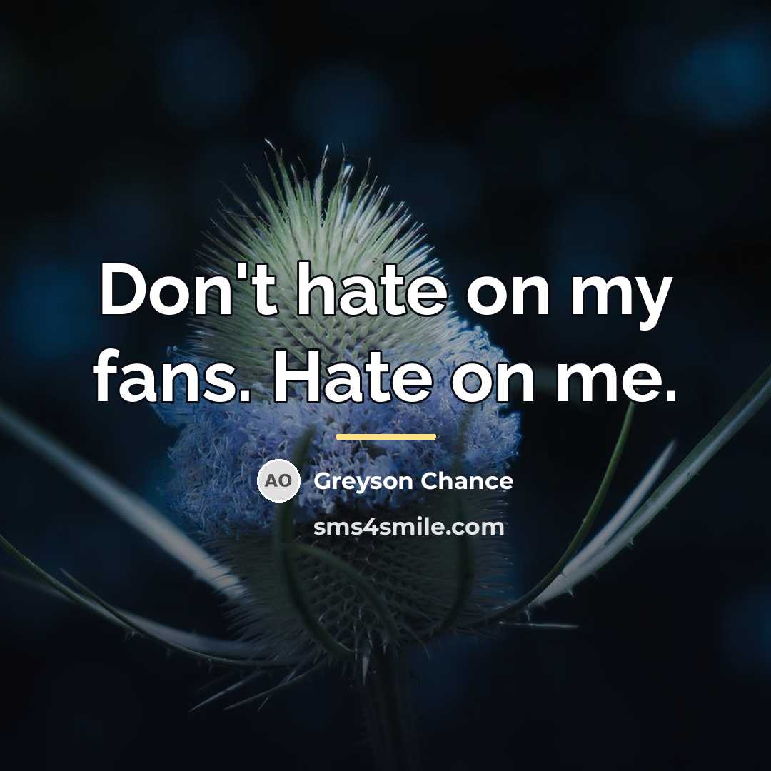 “Don't hate on my fans. Hate on me.…” quote by Greyson Chance