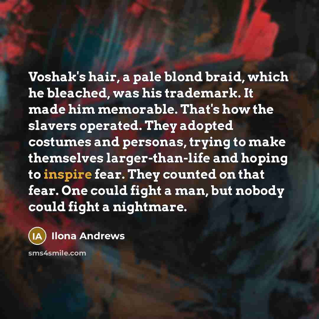 “Voshak's hair, a pale blond braid, which he bleached, was…” quote by Ilona Andrews