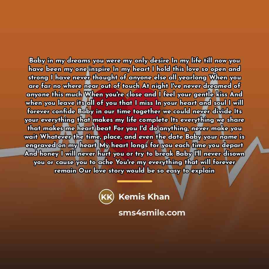 “Baby in my dreams you were my only desire In…” quote by Kemis Khan
