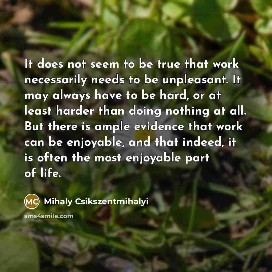 “It does not seem to be true that work necessarily…” quote by Mihaly Csikszentmihalyi