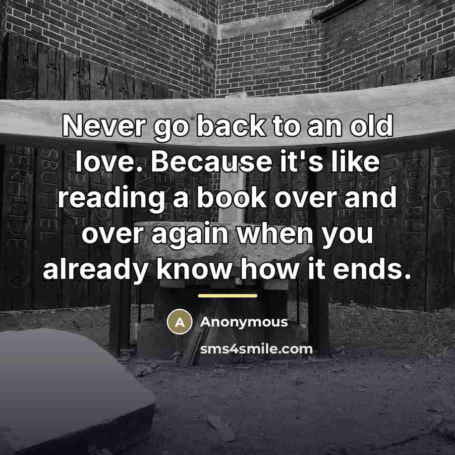 “Never go back to an old love. Because it's like…” quote by Anonymous