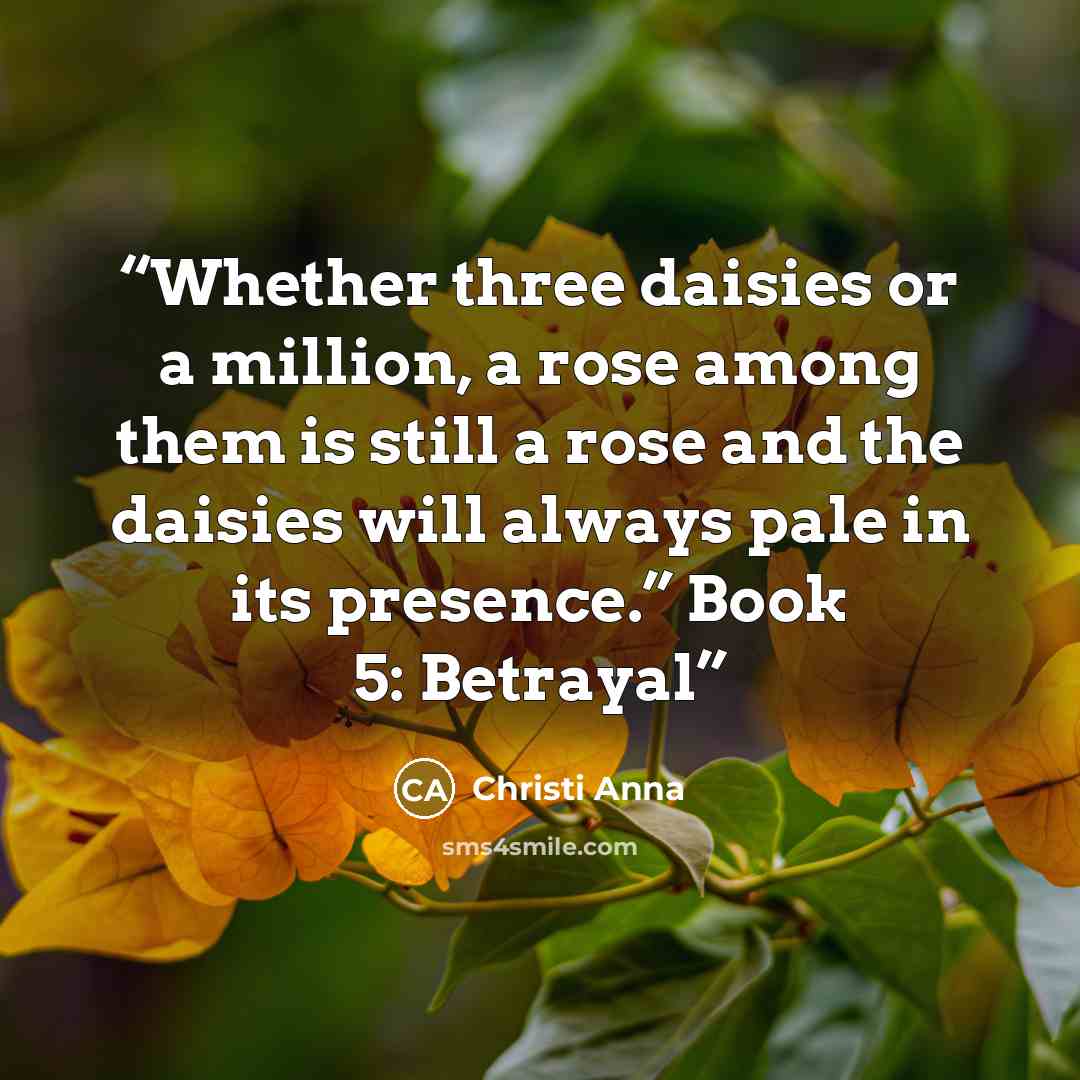 “Whether three daisies or a million, a rose among them is still a rose and the daisies will always pale in its presence.” Book 5: Betrayal” quote by Christi Anna