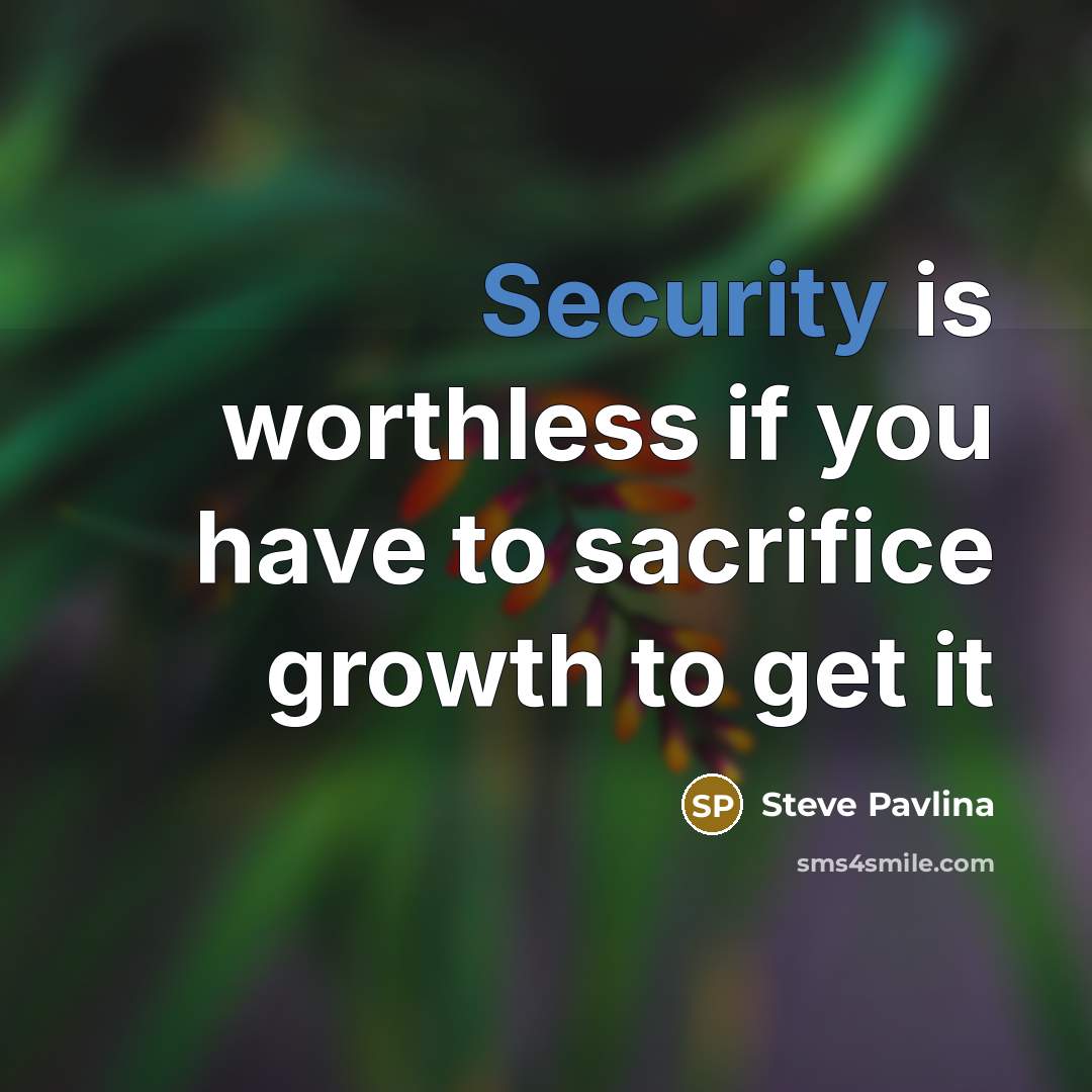 “Security is worthless if you have to sacrifice growth to…” quote by Steve Pavlina