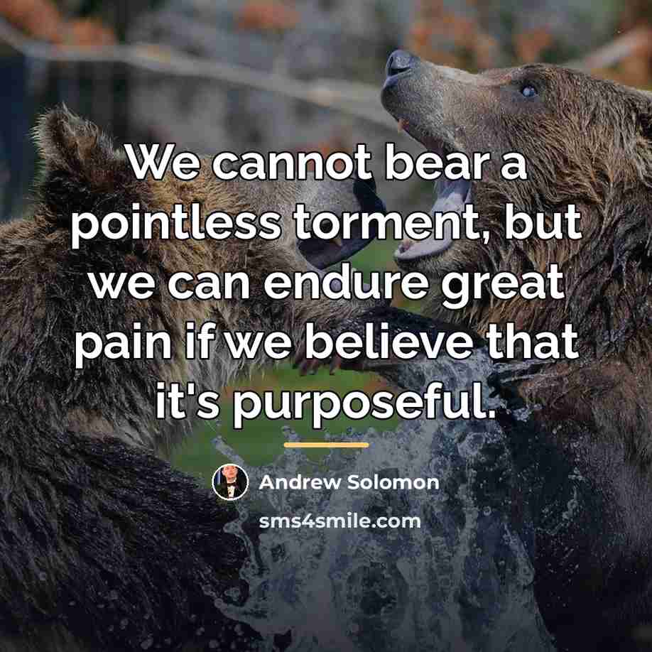 “We cannot bear a pointless torment, but we can endure…” quote by Andrew Solomon