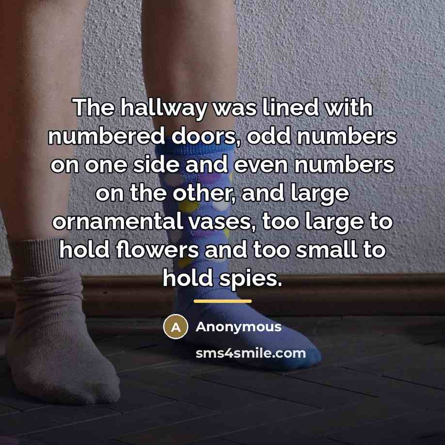 “The hallway was lined with numbered doors, odd numbers on…” quote by Anonymous