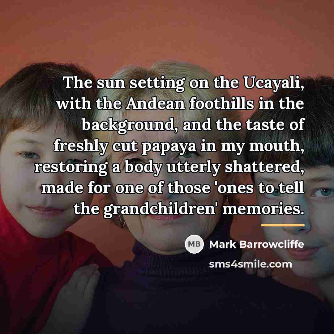 “The sun setting on the Ucayali, with the Andean foothills…” quote by Mark Barrowcliffe