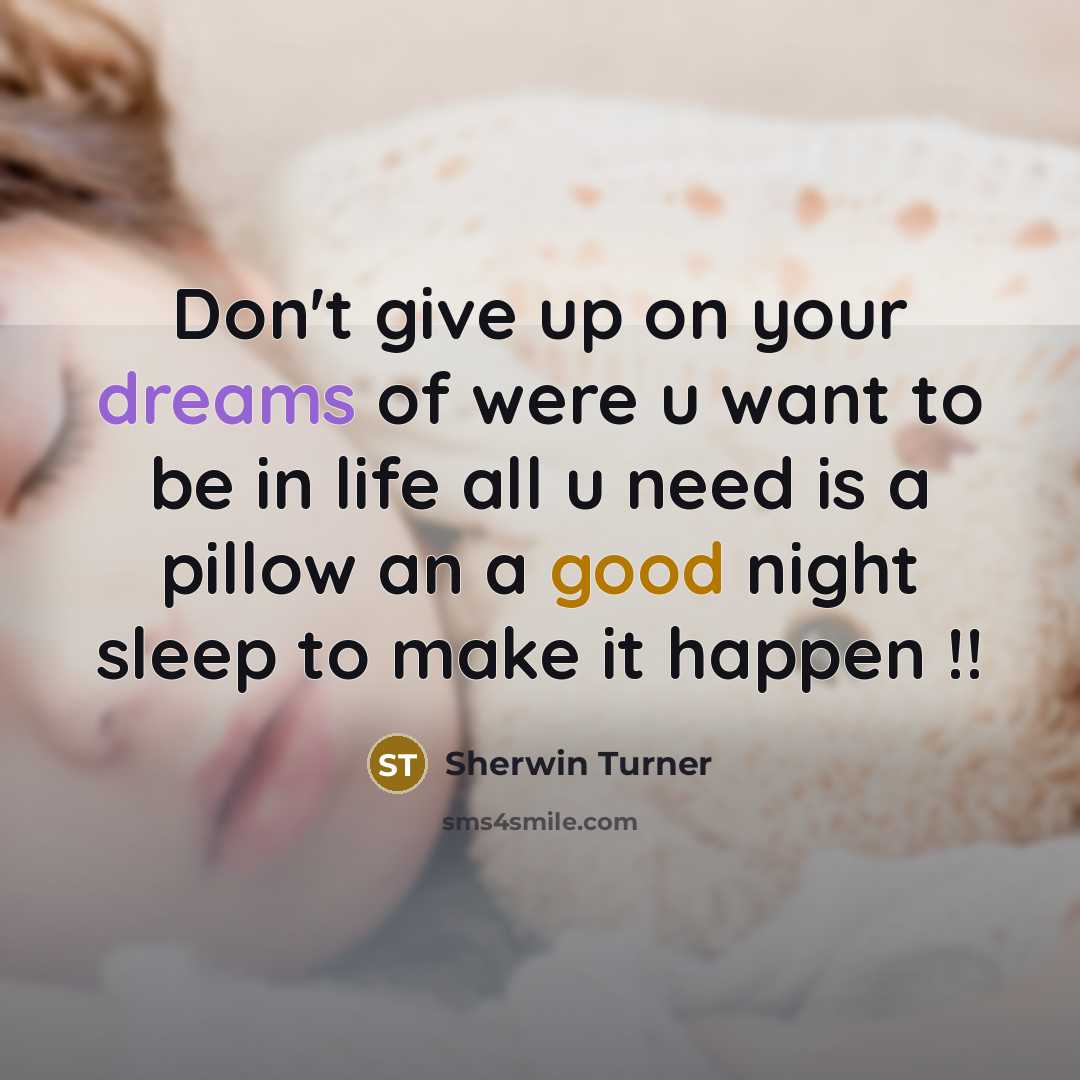 “Don't give up on your dreams of were u want to be in life all u need is a pillow an a good night sleep to make it happen !!” quote by Sherwin Turner