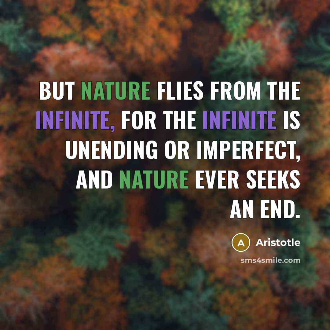 “But Nature flies from the infinite, for the infinite is unending or imperfect, and Nature ever seeks an end.” quote by Aristotle