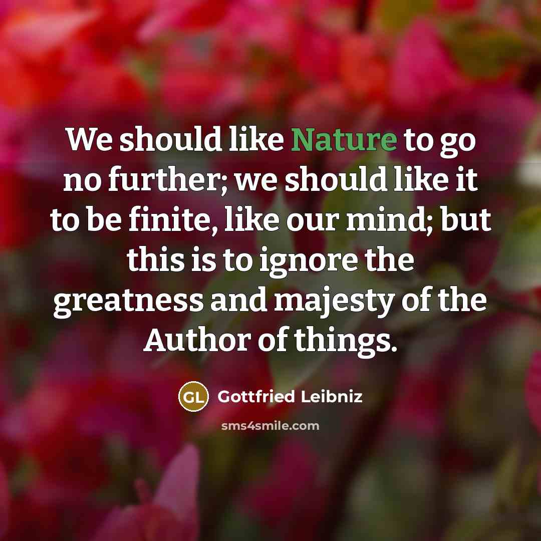 “We should like Nature to go no further; we should…” quote by Gottfried Leibniz