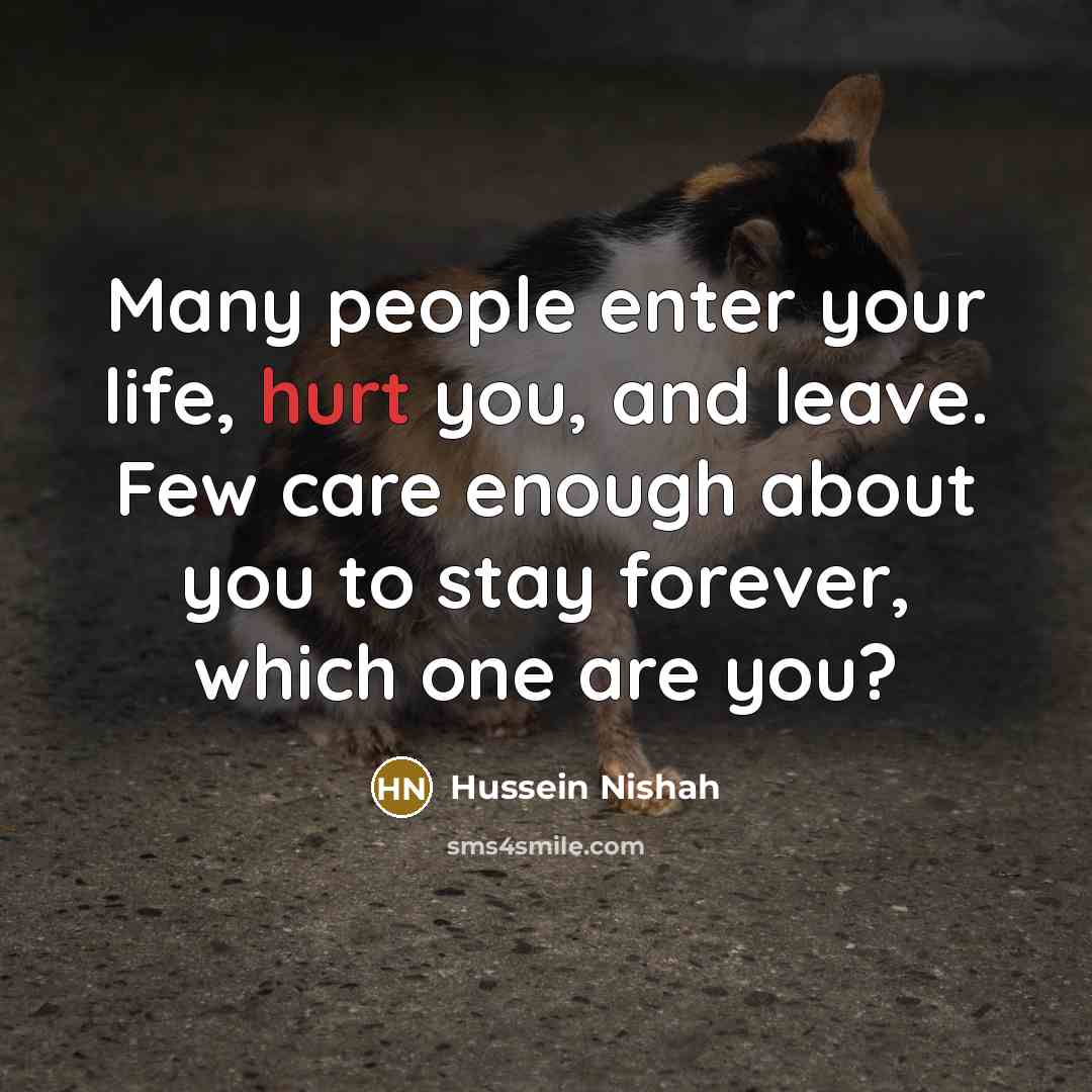 “Many people enter your life, hurt you, and leave. Few…” quote by Hussein Nishah