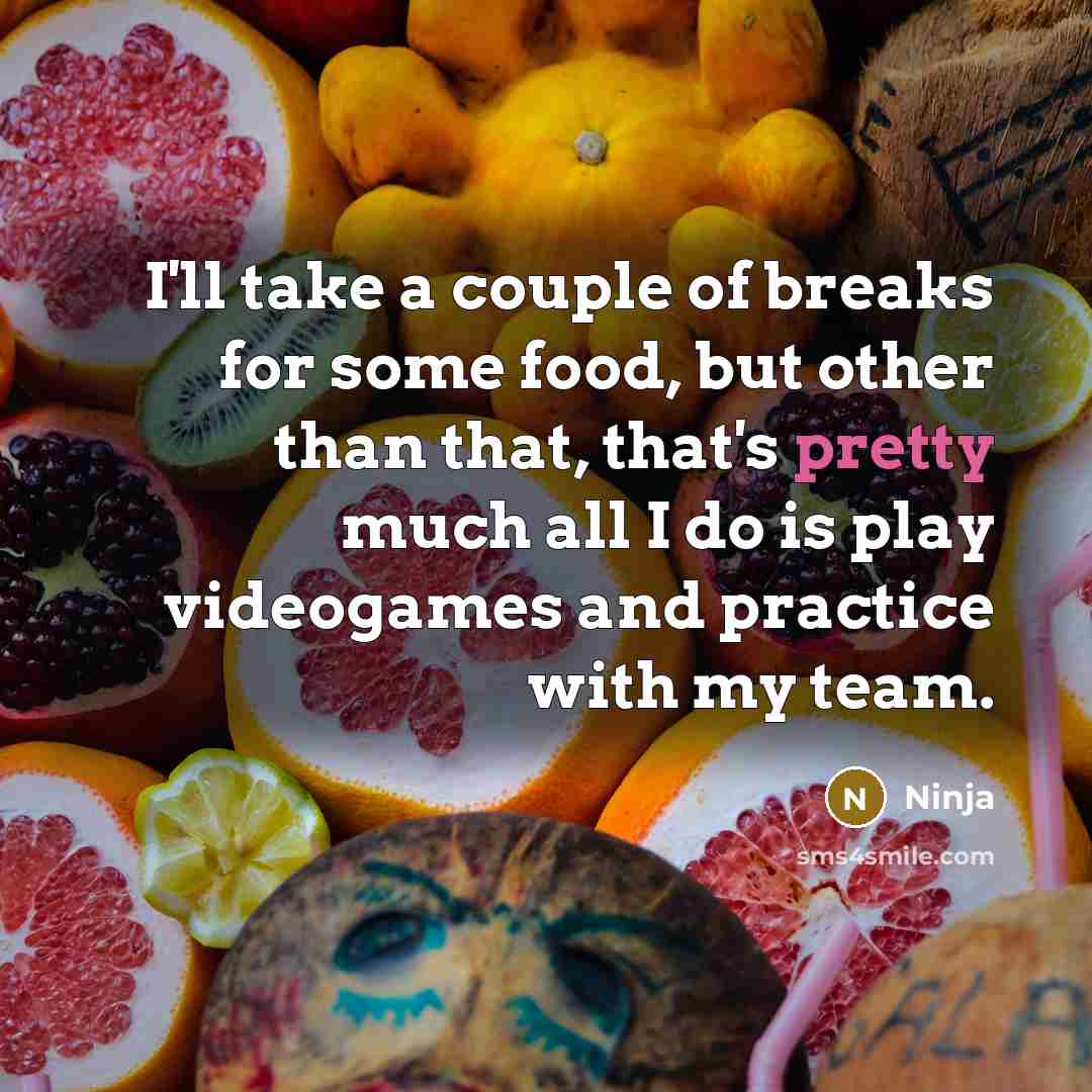 “I'll take a couple of breaks for some food, but other than that, that's pretty much all I do is play videogames and practice with my team.” quote by Ninja