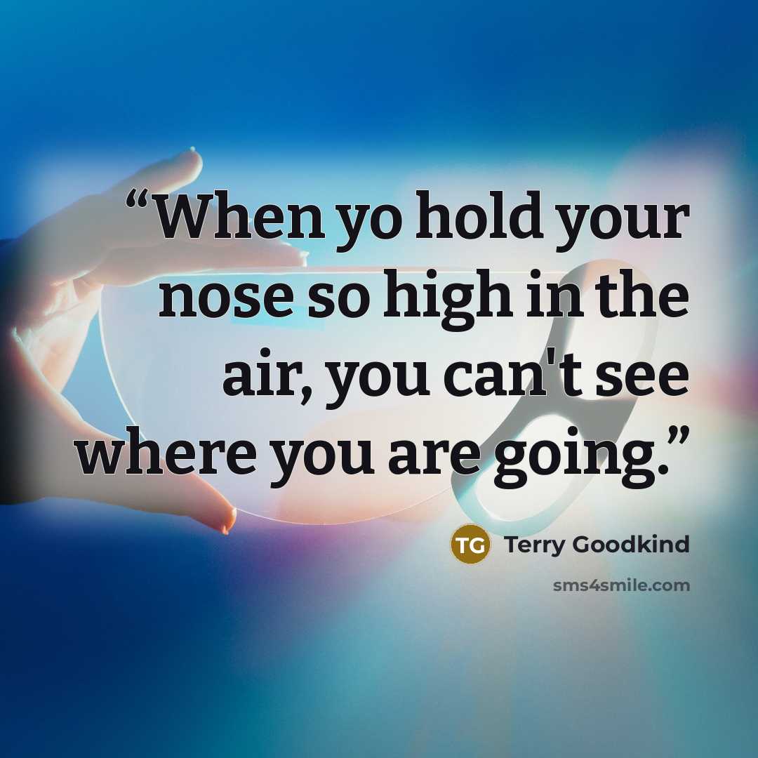 “When yo hold your nose so high in the air, you can't see where you are going.” quote by Terry Goodkind