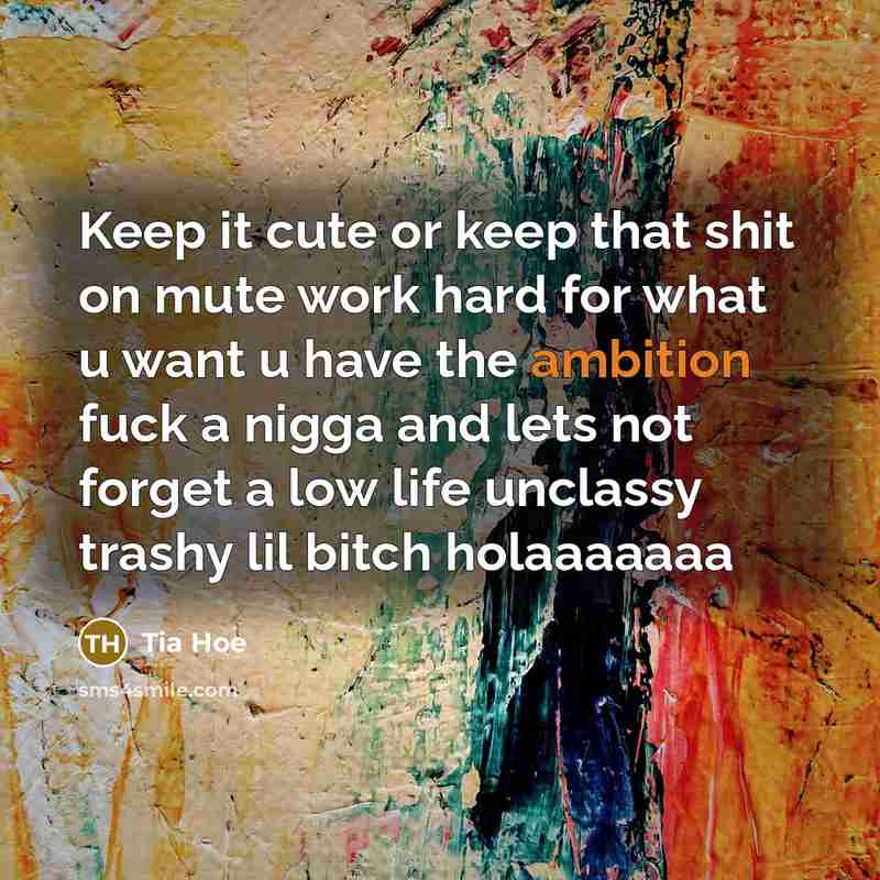 “Keep it cute or keep that shit on mute work hard for what u want u have the ambition fuck a nigga and lets not forget a low life unclassy trashy lil bitch holaaaaaaa” quote by Tia Hoe