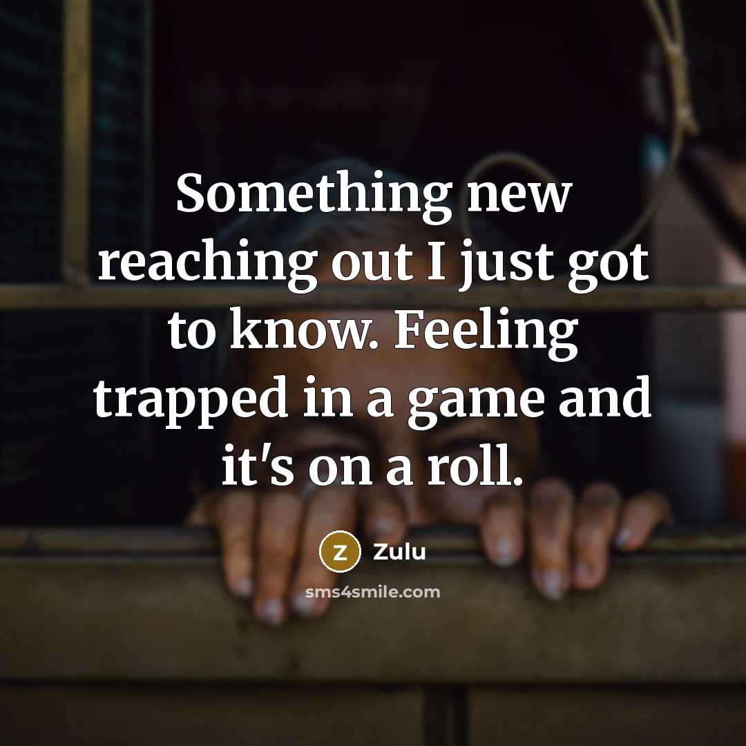 “Something new reaching out I just got to know. Feeling trapped in a game and it's on a roll.” quote by Zulu