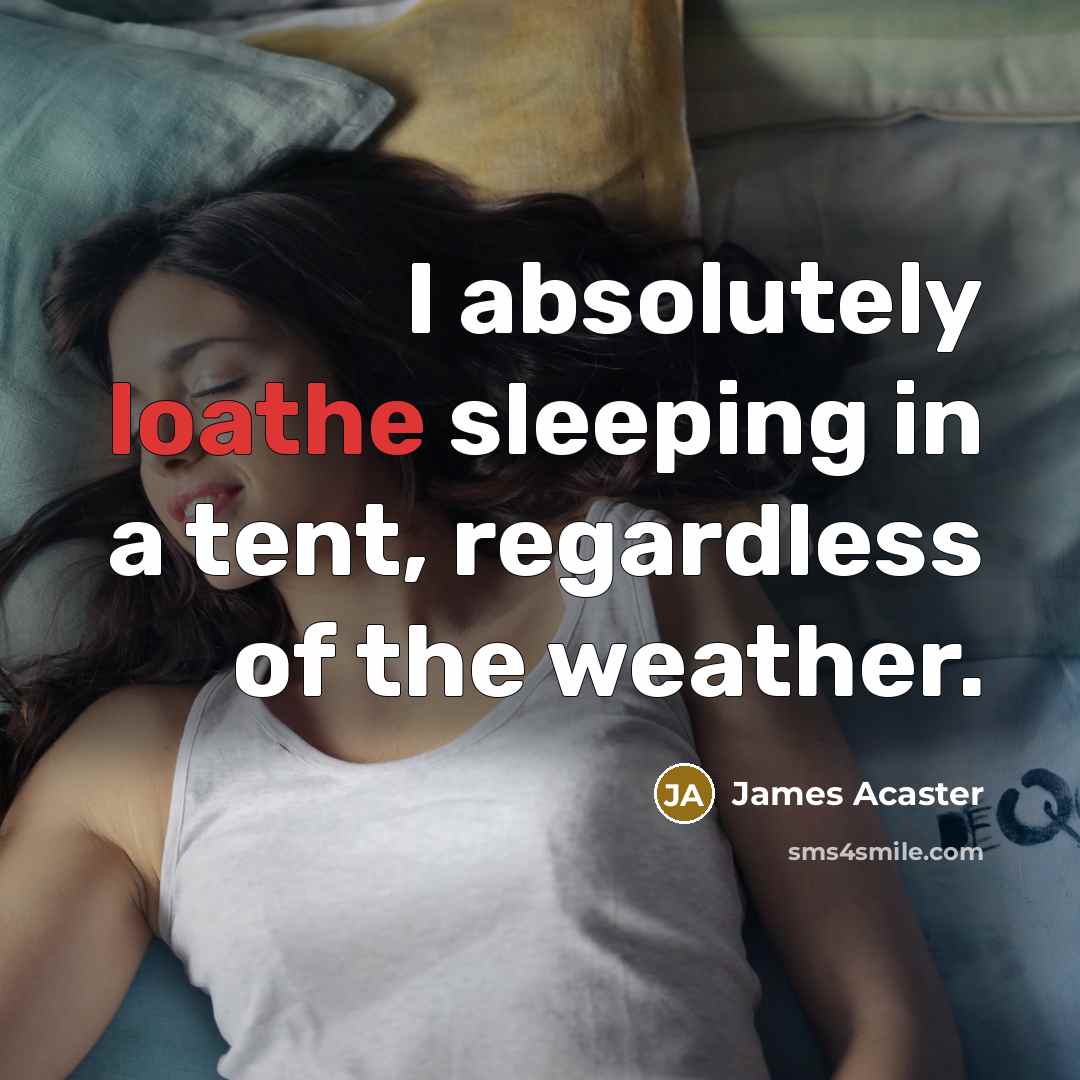 “I absolutely loathe sleeping in a tent, regardless of the…” quote by James Acaster