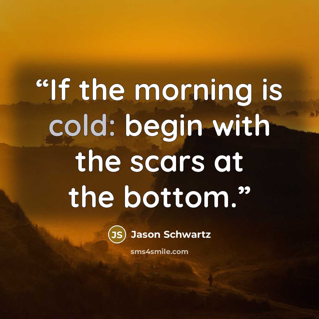 “If the morning is cold: begin with the scars at the bottom.” quote by Jason Schwartz