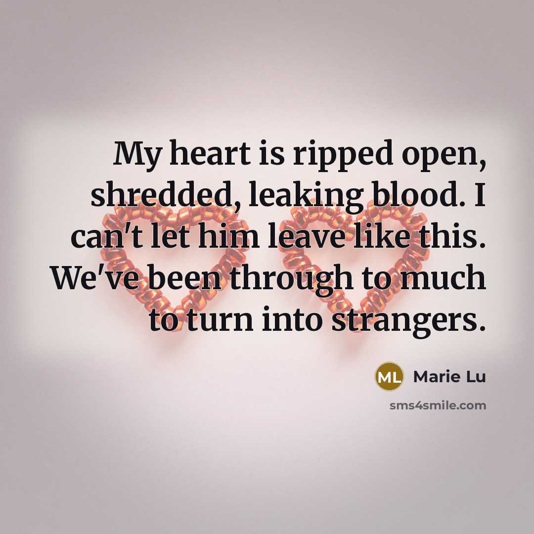 “My heart is ripped open, shredded, leaking blood. I can't…” quote by Marie Lu