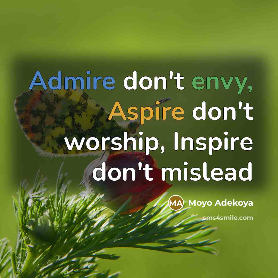 “Admire don't envy, Aspire don't worship, Inspire don't mislead…” quote by Moyo Adekoya