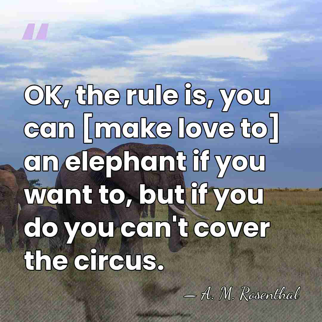 OK, the rule is, you can [make love to] an elephant if&hellip; - A. M. Rosenthal