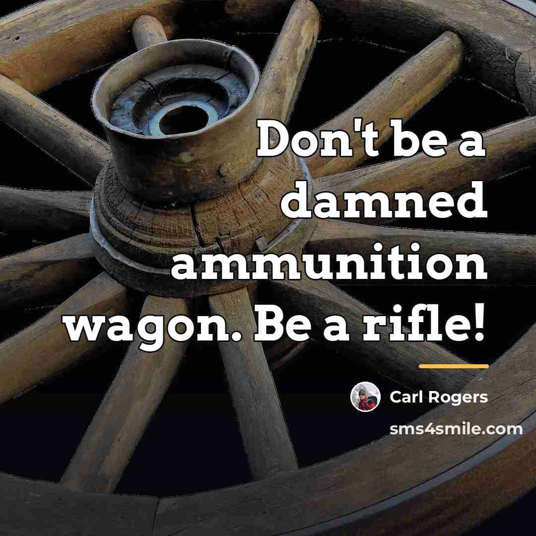 “Don't be a damned ammunition wagon. Be a rifle!…” quote by Carl Rogers
