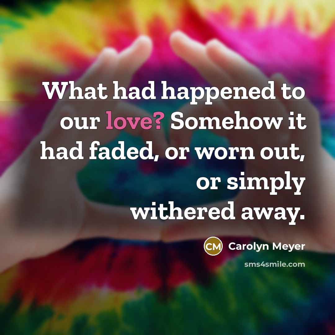 “What had happened to our love? Somehow it had faded, or worn out, or simply withered away.” quote by Carolyn Meyer