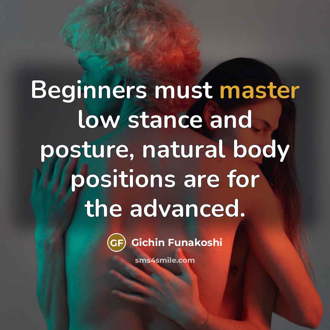 “Beginners must master low stance and posture, natural body positions…” quote by Gichin Funakoshi